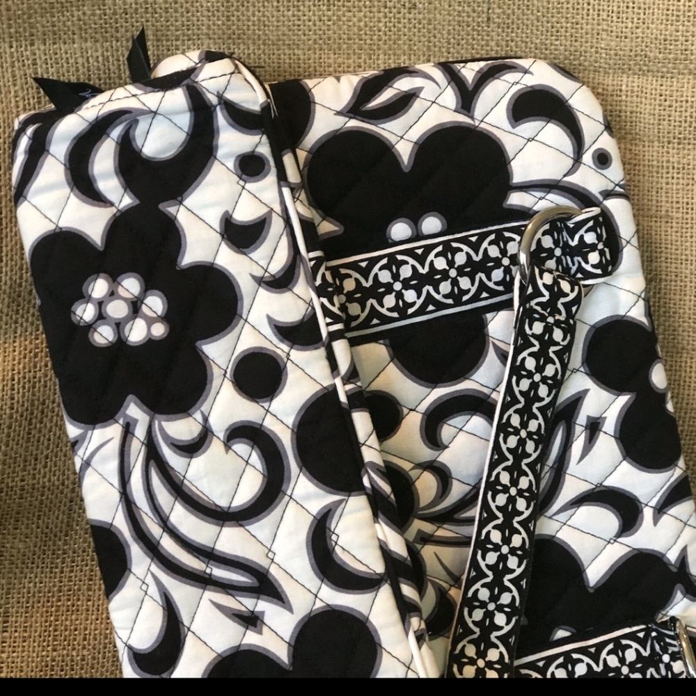 Floral Black White Women's Purse Bag Tote 14x10x5 - Picture 4 of 7